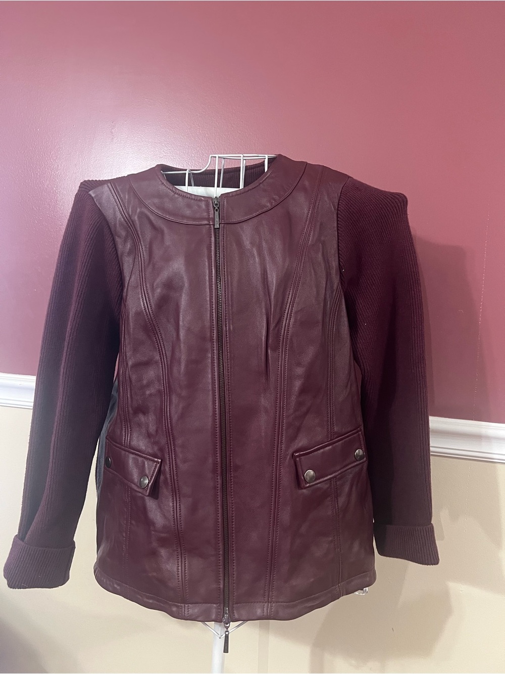 Linea Donatella Plum Mixed-Media Zip Front Jacket